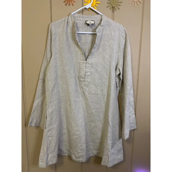 Tuckernuck Tatum Women's Linen Blend Tunic Top Long Sleeve Beige Size L - Picture 1 of 4
